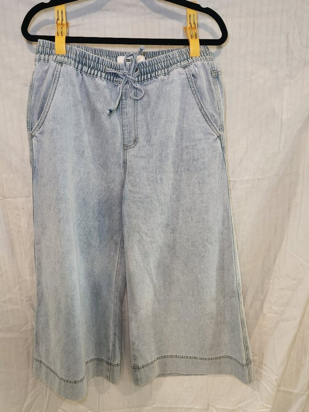 Mica Los Angeles High Waisted Wide Leg Elastic Waist Jean Pants Crop Large